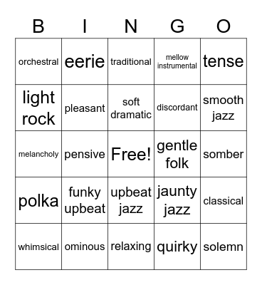 TV MUSIC BINGO Card