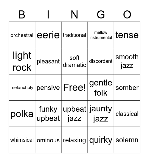 TV MUSIC BINGO Card