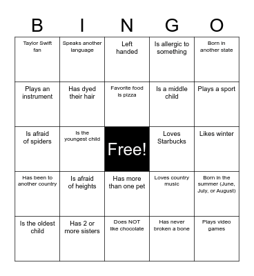 Human Bingo Card