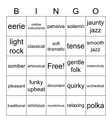 TV MUSIC BINGO Card