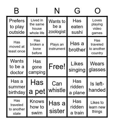 Get to Know You Bingo Card