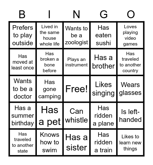 Get to Know You Bingo Card