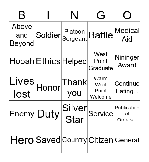 Nininger Award Bingo Card