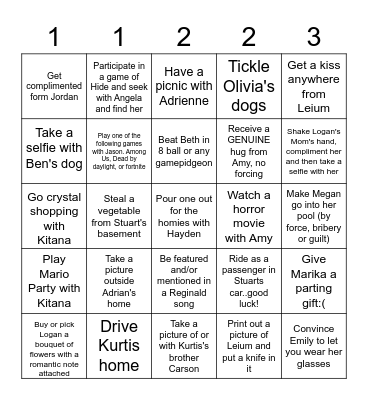 Summer Bingo Snails.2 Bingo Card