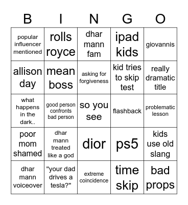 dhar mann bingo Card