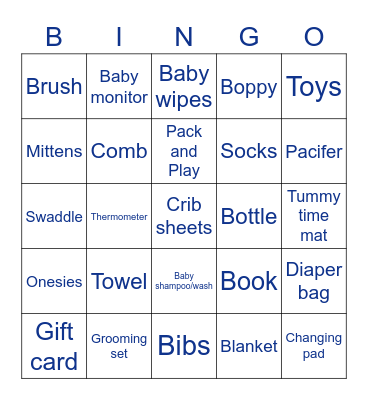 Baby shower Bingo Card