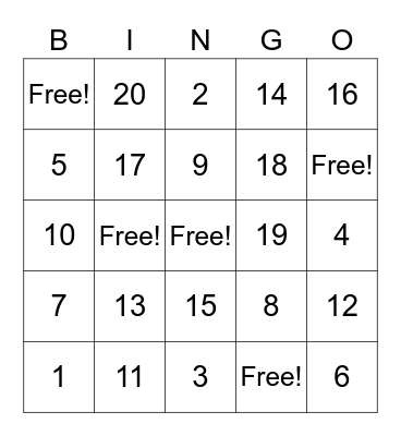 Multiplication & Division Bingo Card