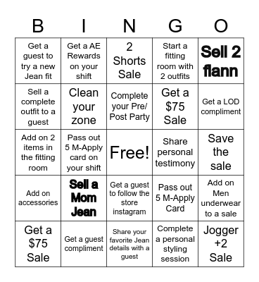 American Eagle Bingo Card