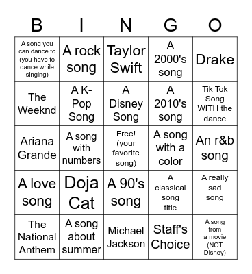 Musicn Bingo Card