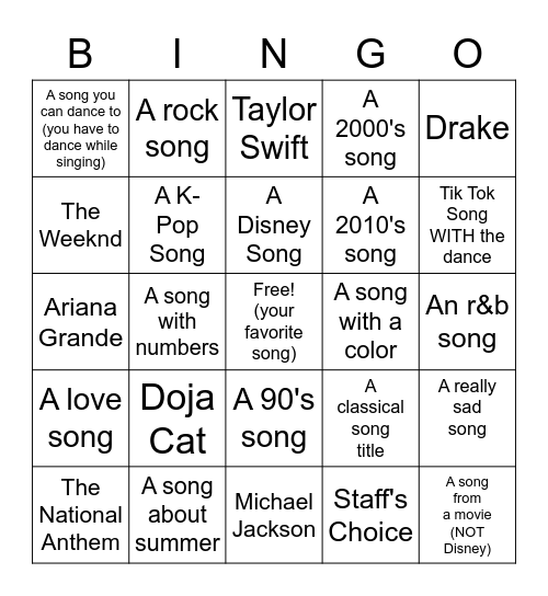 Musicn Bingo Card