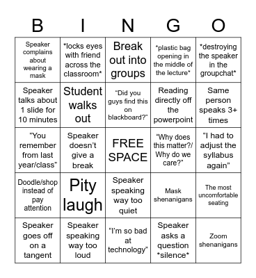 Grad School Bingo Card