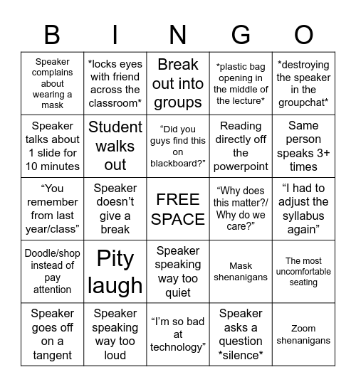 Grad School Bingo Card
