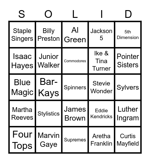 Soul Town Bingo Card