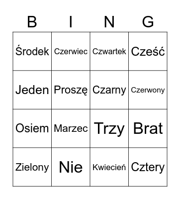 Language Bingo Card #2 Bingo Card