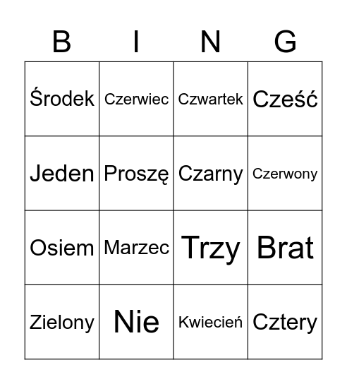 Language Bingo Card #2 Bingo Card