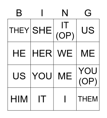 Object Pronoun BINGO Card