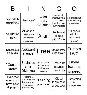 Sprint Demo Bingo Card