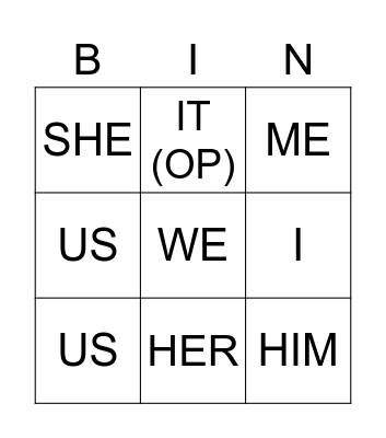 Subject & Object Pronoun  BINGO Card
