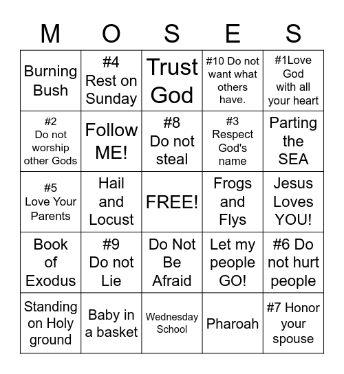 All About Moses Bingo Card