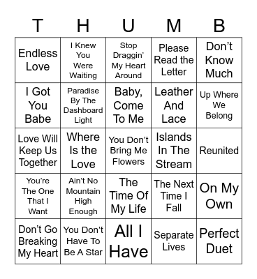 Duet Double Fun Bingo Card