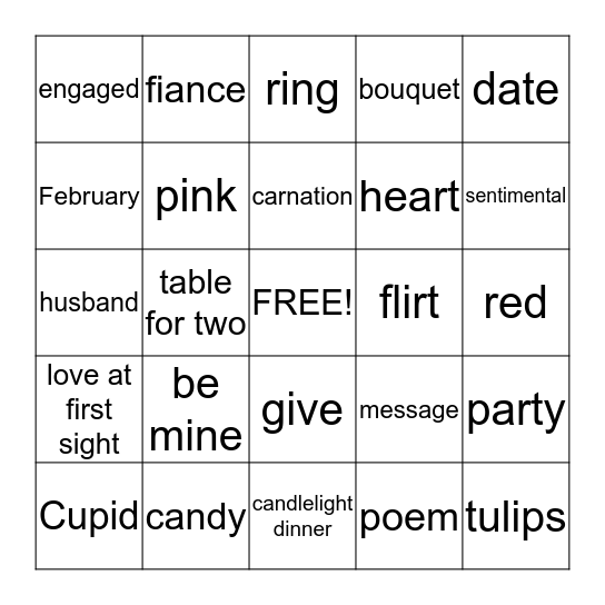 Valentine's Bingo Card