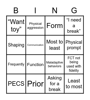FCT Bingo Card