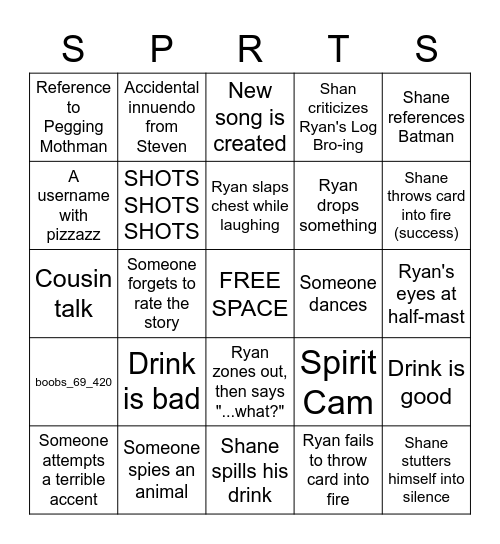 Too Many Spirits Bingo Card