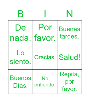 KIDS 1_Expressions Bingo-Spanish Bingo Card