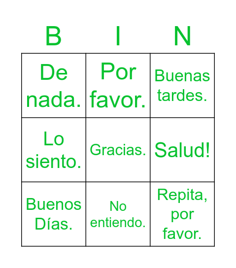 KIDS 1_Expressions Bingo-Spanish Bingo Card