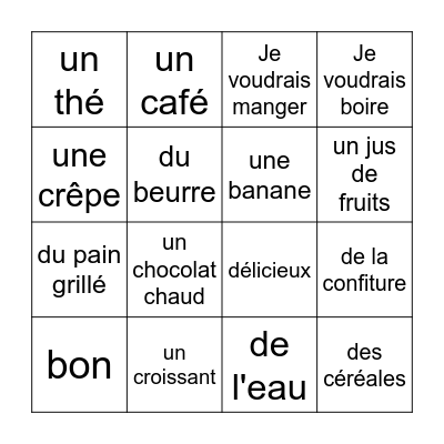 Le petit-déjeuner Bingo Card