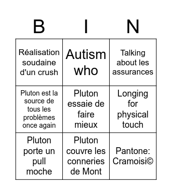 Pop-Punk Pluton Bingo Card