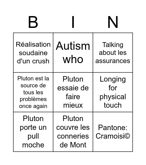 Pop-Punk Pluton Bingo Card