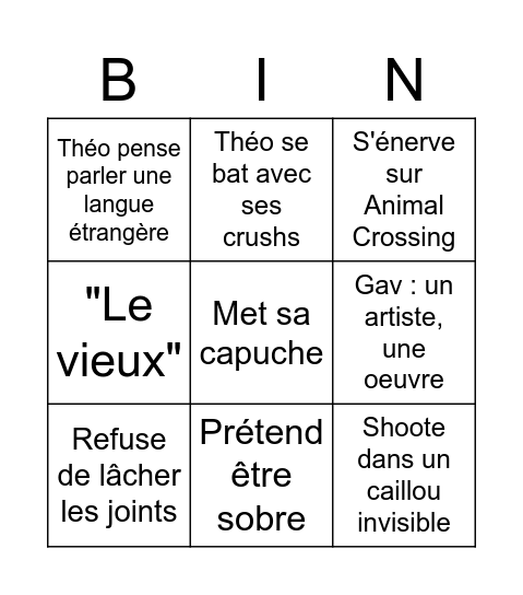 Pop-Punk Théo Bingo Card