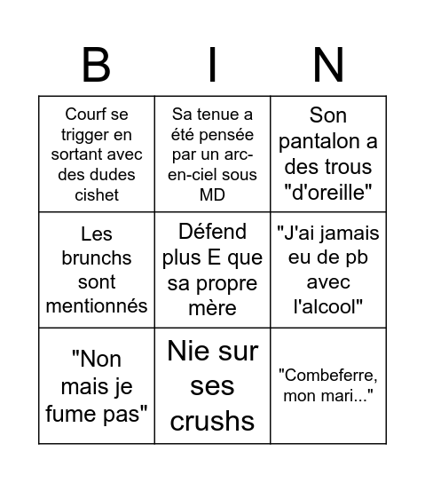 Pop-Punk Courf Bingo Card