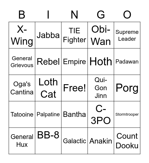 Star Wars Bingo Card