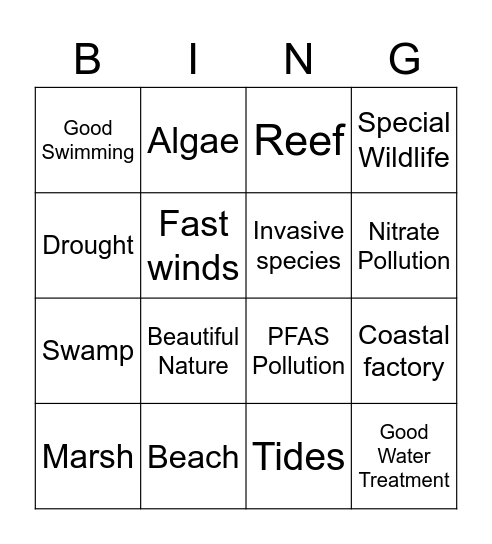 Water Resource Bingo Card