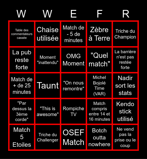 WWE (FR) Bingo Card