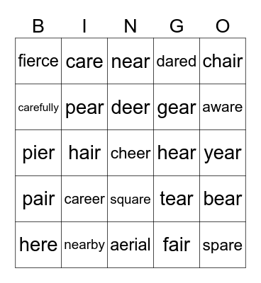 /air/ & /ear/ sounds in words Bingo Card