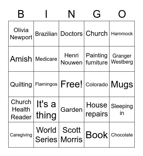 Bingo with Susan Bingo Card
