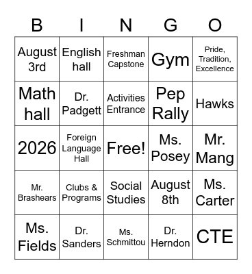 Rossview Bingo Card