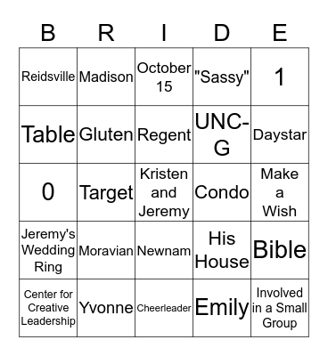 Here Comes the Bride Bingo Card