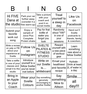 SVELTE PILATES & FITNESS STUDIO Bingo Card