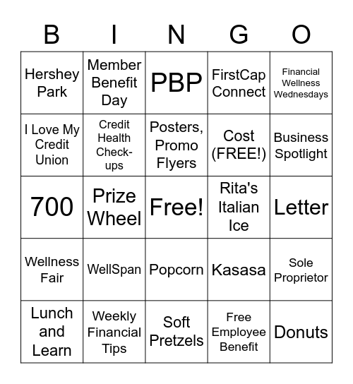 First Capital FCU PBP BINGO Card