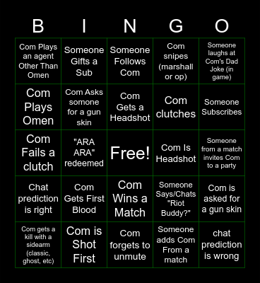 Valorant Bingo Card