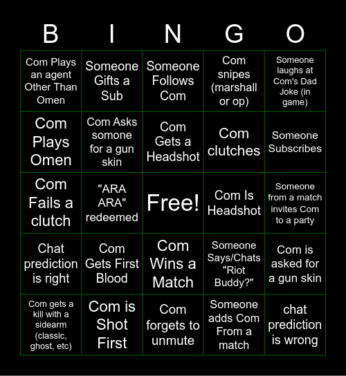 Valorant Bingo Card