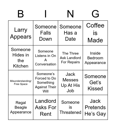 Three’s Company Bingo Card