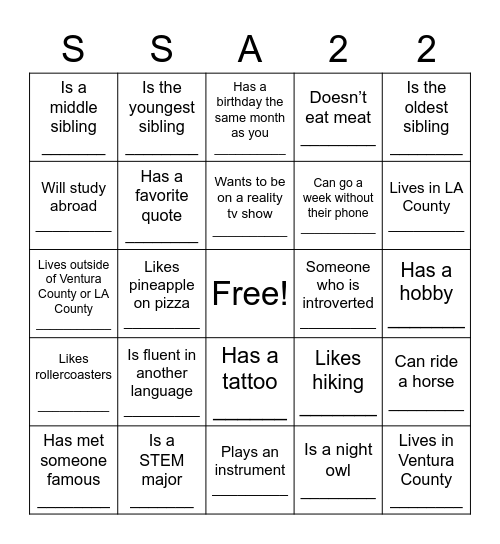 Find Someone Who... Bingo Card