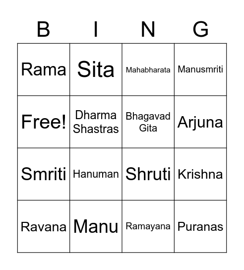 Hindu Writings 2 Bingo Card
