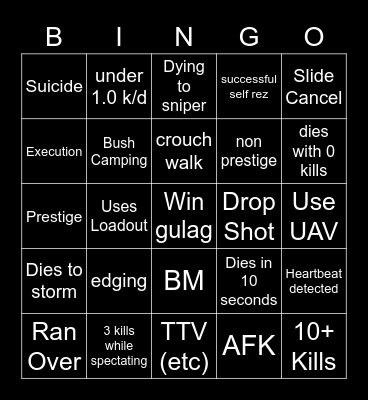 Big Puffer Warzone Bingo Card