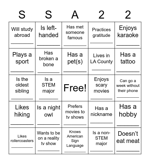 Find Someone Who.... Bingo Card